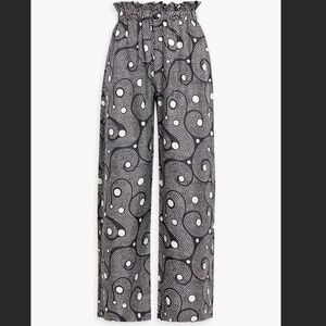Shrimps 100% Silk Black + White Boho Printed Wide Trousers (US- 8 UK- 12) Pants